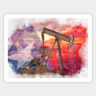 Texan Pumpjack with Texas Flag pastel drawing Magnet